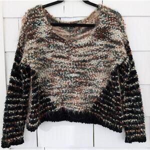 Double Zero Women's Size Small Multicolor Fuzzy Hairy Textured Boat Neck Sweater